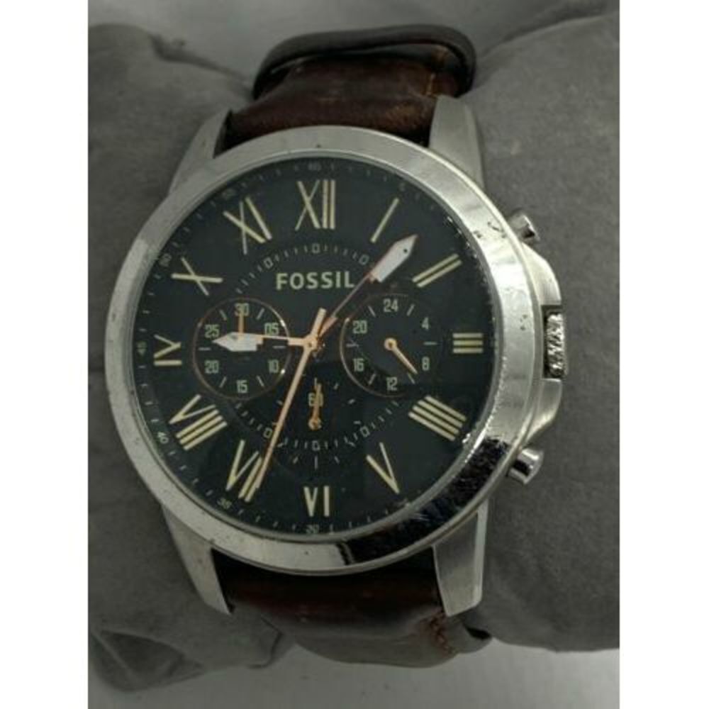 Fossil FS4813 Men's Watch Chronograph Black Dial Brown Leather 45mm Case D967